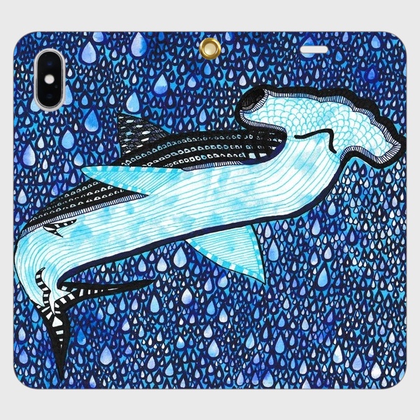金槌頭のサメ/帯なし手帳型iPhoneケース/スマホケース/シュモクザメ