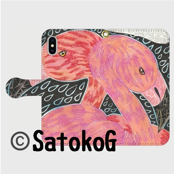 あのスッキリさはどこへ/手帳型iPhoneケース/スマホケース/フラミンゴ