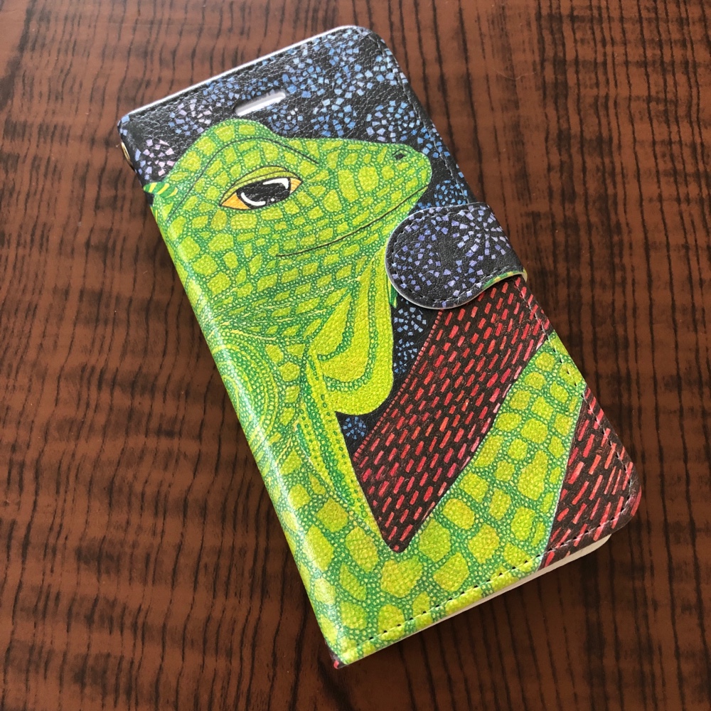 無表情のはず/手帳型iPhoneケース/スマホケース/グリーンイグアナ