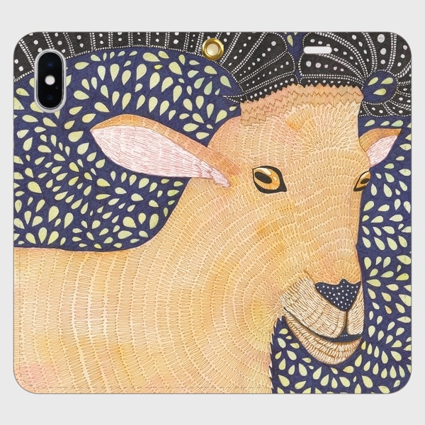 しゃくれっぱなしのヤギ/帯なし手帳型iPhoneケース/スマホケース/アイベックス