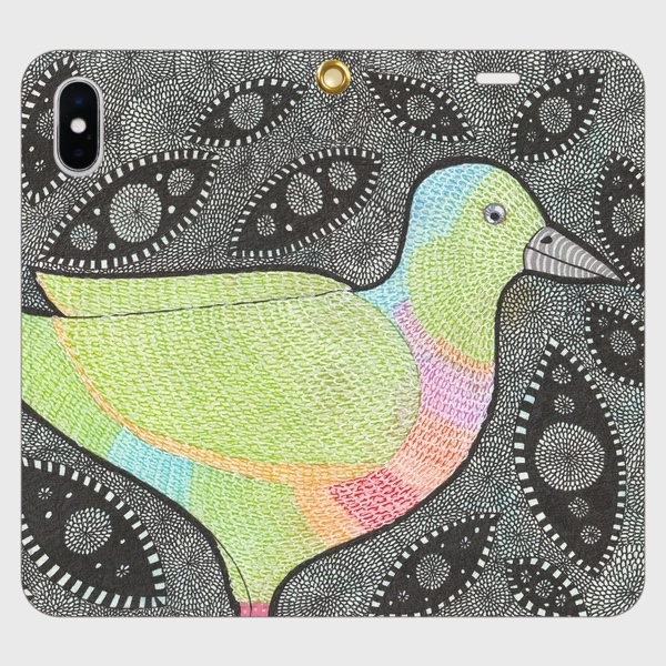 ぶつかった鳩｜帯なし手帳型iPhoneケース（ムネアカアオバト・クルスール）