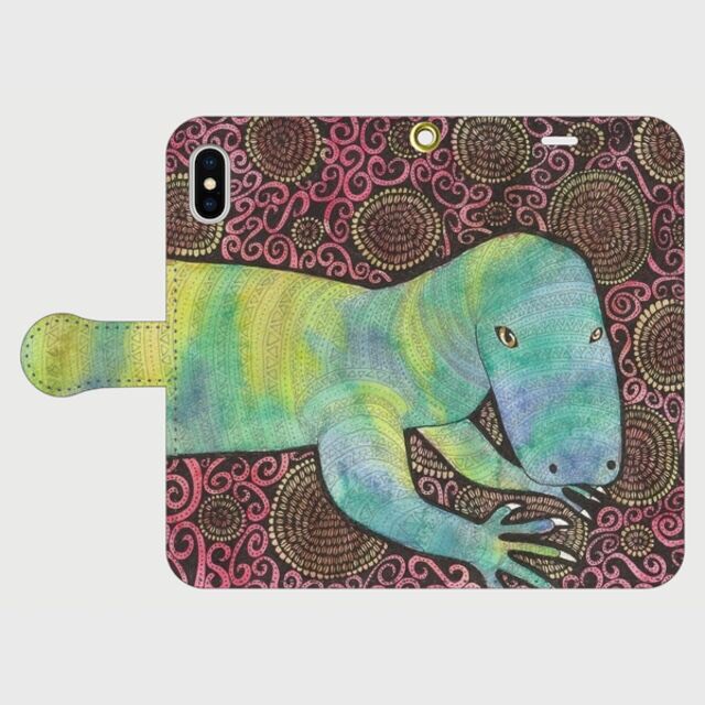 森の知恵を背負う旅人｜ハナブトオオトカゲ・トルヴァンの帯ありiPhoneケース