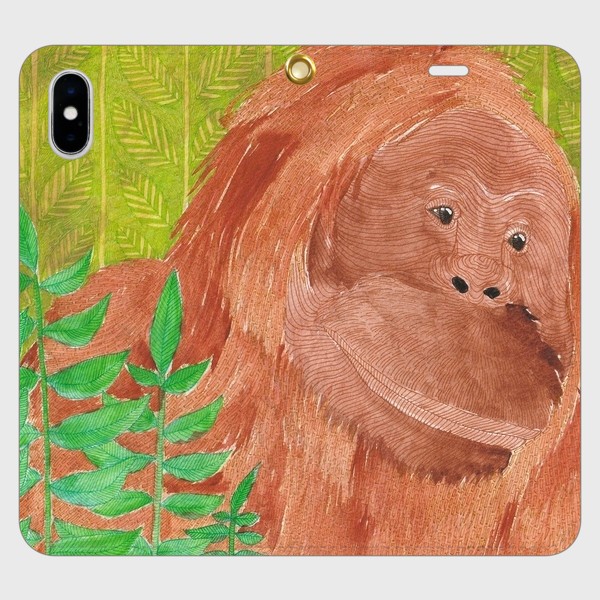 【いたずらの余韻｜オランウータン・ホラミン｜帯なし手帳型iPhoneケース】