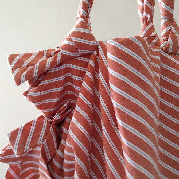 リボンコットントートバッグ| Orange Stripe 2枚目の画像