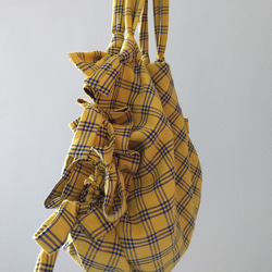 蝴蝶結綁帶托特包 Ribbon Tote (L) | 黃色格紋 第4張的照片
