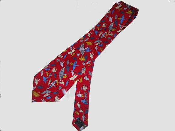 シルクネクタイ、おりがみ、千羽鶴　ネクタイ、N900-2 5枚目の画像
