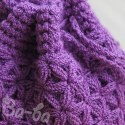 ばあば作、細かいリフ編みのちびちび巾着（ぶどう・KPPR4） 4枚目の画像
