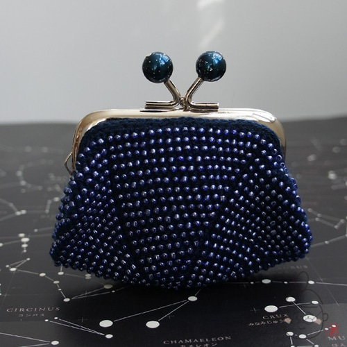 ばあば作総ガラスビーズのスクエアがま口（Enceladus・1345） がま口  