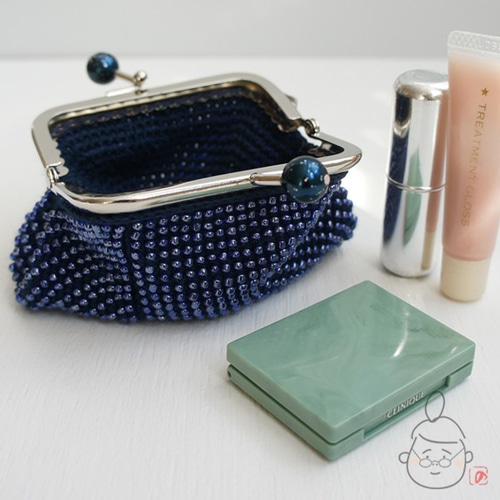 ばあば作総ガラスビーズのスクエアがま口（Enceladus・1345） がま口  