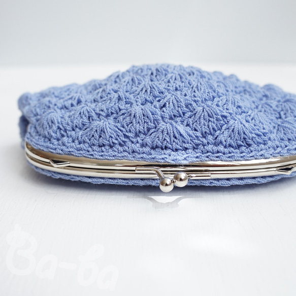 ばあば作♪松編みのがまぐちポーチ　（blu viola・C1478） 4枚目の画像