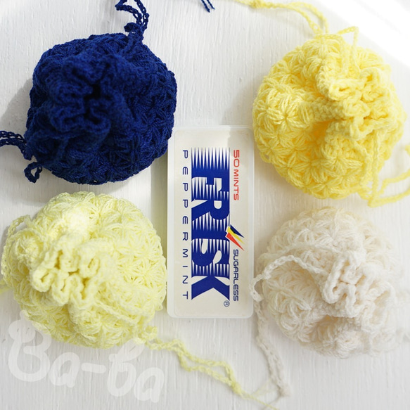 Crochet Drawstring mini-mini-mini bag  No.KPPPR6 第4張的照片