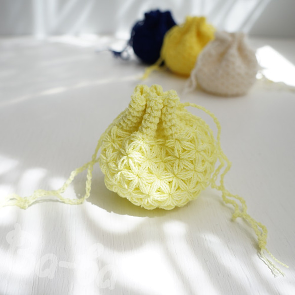 Crochet Drawstring mini-mini-mini bag  No.KPPPR7 第1張的照片