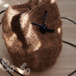 ばあば作、knit巾着（松編み・アルパカ・KP5) 3枚目の画像