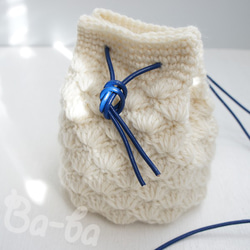 ばあば作、knit巾着（松編み・きなり・KP2) 4枚目の画像