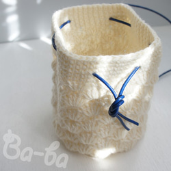 ばあば作、knit巾着（松編み・きなり・KP2) 7枚目の画像