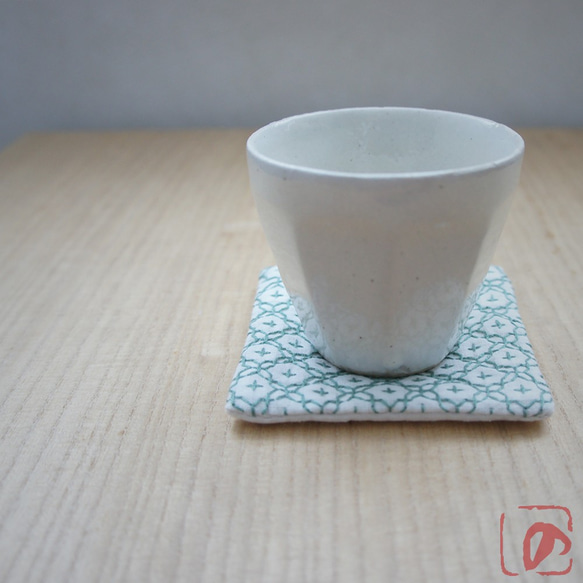 Handmade coaster "SASHIKO" green 第1張的照片