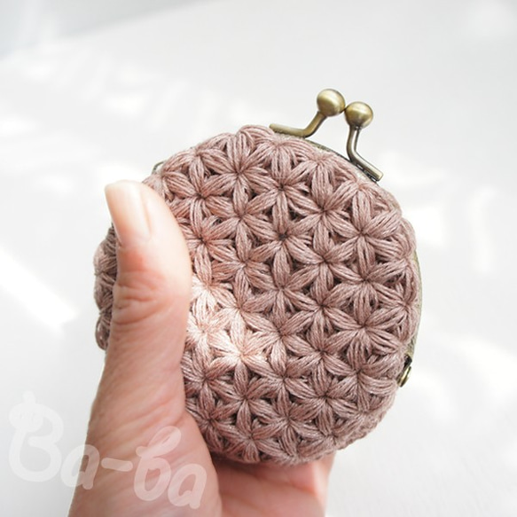 Ba-ba handmade Jasmine Stitch crochet round pouch No.C1327 第4張的照片