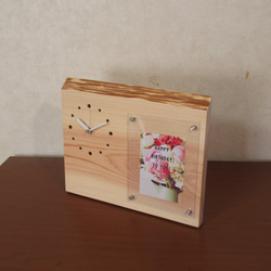 フォトフレーム付き木製時計　桧22（置き時計） 4枚目の画像