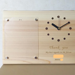 フォトフレーム付き木製時計　桧22（置き時計） 8枚目の画像
