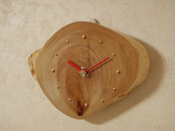 天然木 桧輪切り　木製時計5（掛け時計） 3枚目の画像