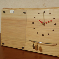 フォトフレーム付き　木製時計　桧2（置き時計） 2枚目の画像