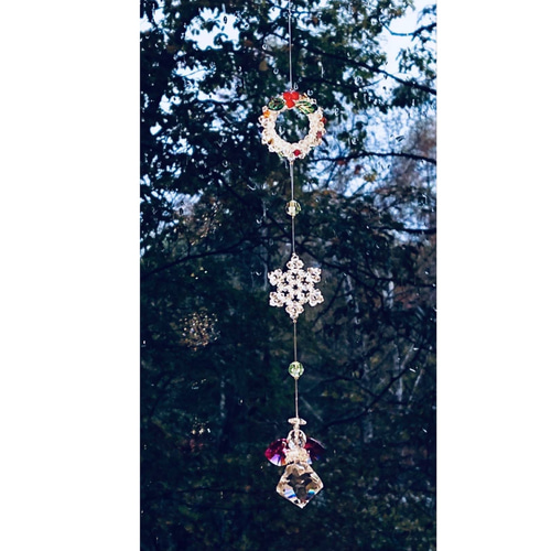 クリスタルビーズの天使が揺れる クリスマス オーナメント〈サン