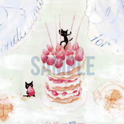 「猫とパンケーキ」 額入りイラスト 3枚目の画像