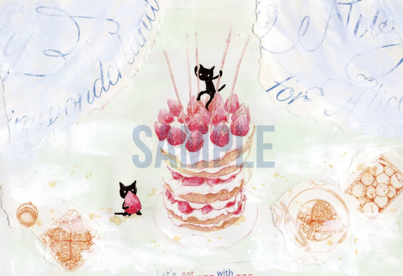 「猫とパンケーキ」 額入りイラスト 3枚目の画像