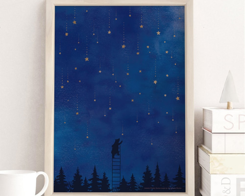 星ふる夜に インテリアポスター イラスト ギャラリーしろくま 通販