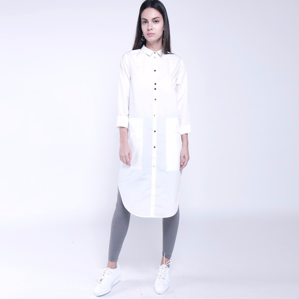 簡約現代風格白色襯衫款裙 / 天然植物纖維製成 第3張的照片