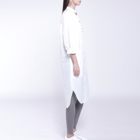 簡約現代風格白色襯衫款裙 / 天然植物纖維製成 第4張的照片