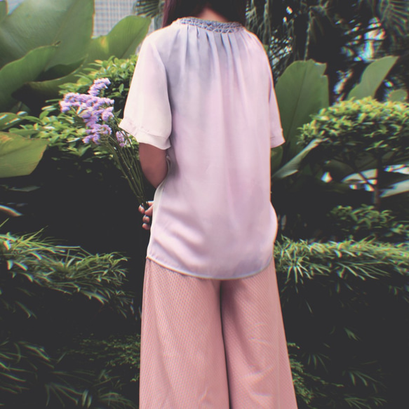 圓領手工菱型縫紉夢幻短袖粉紅色上衣 第5張的照片
