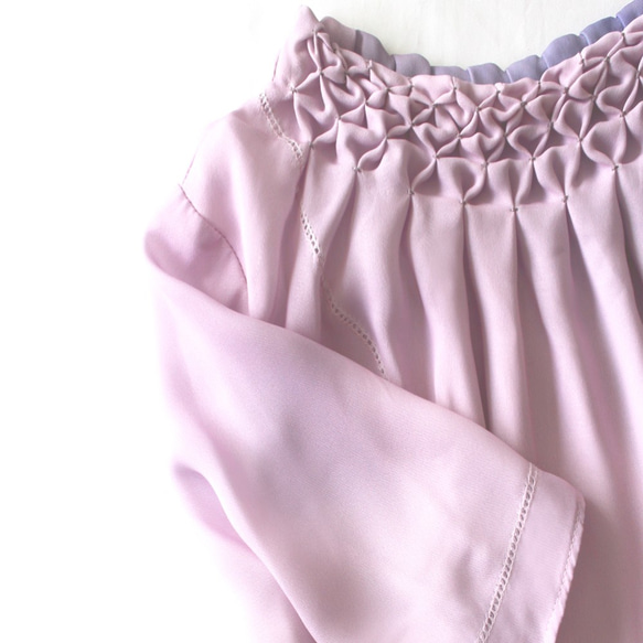 圓領手工菱型縫紉夢幻短袖粉紅色上衣 第6張的照片