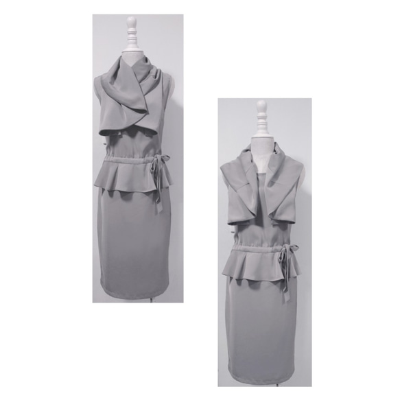 高雅圓領披肩背心洋裝連衣裙 多款穿法 灰色布料手感柔軟懸垂 第4張的照片