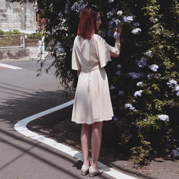 女裝米白雪紡喬其紗 連衣裙洋裝  純色 素色 淨色 第3張的照片