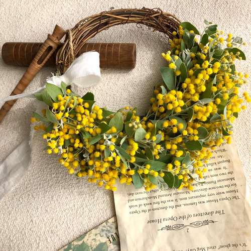 パールアカシアミモザのリース＊フレッシュ