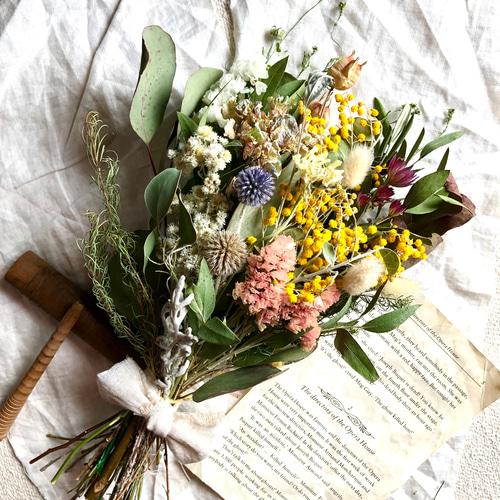 ミモザと春の花達のスワッグ ドライフラワー LEMON 通販｜Creema  