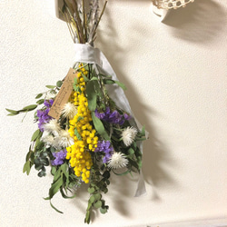 パールアカシアミモザのリース＊フレッシュ ドライフラワー LEMON 通販