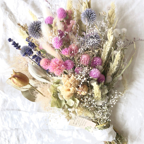 千日紅と瑠璃玉アザミのスワッグ ドライフラワー LEMON 通販 7781882