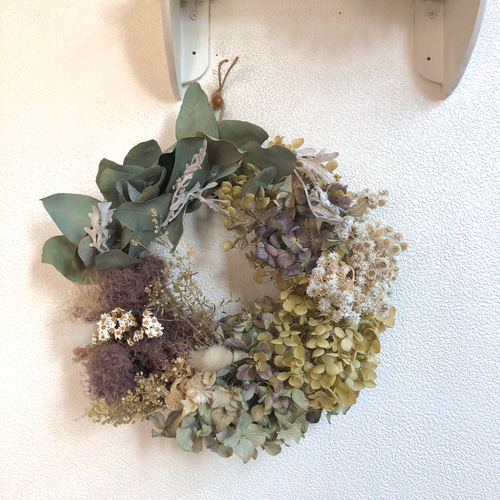 クリスマス ユーカリとアナベルのリース ドライフラワー LEMON 通販  