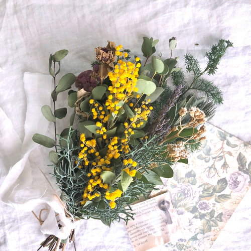 パールアカシア ミモザ スワッグアンティーク