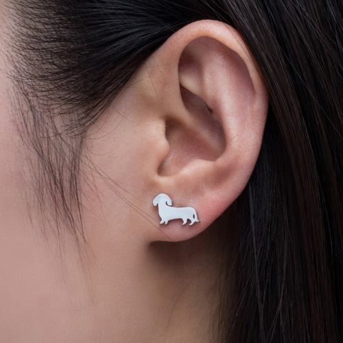 医療用スチールイヤリング-DachshundDogs（Ear Needles-Clip Type