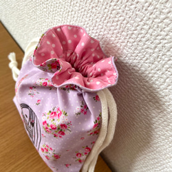 お花畑アマビエさま　お花きんちゃく♡パープル花柄　ポストカード1枚　再販無し 3枚目の画像