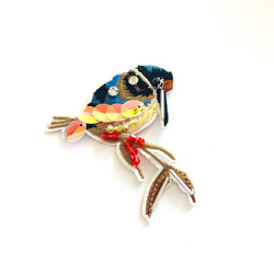 「#1161」スパンコールビジュー刺繍鳥ワッペン 1枚目の画像