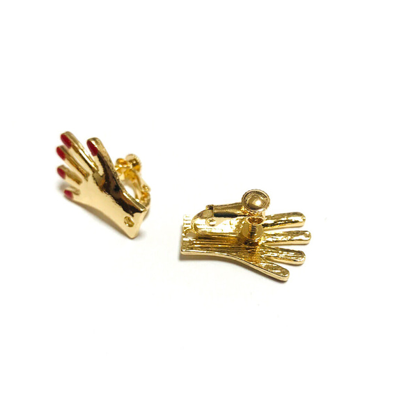 「#3997」 ネイルペイント ゴールド 手形  イヤリング 金具 ✴︎2個セット 3枚目の画像