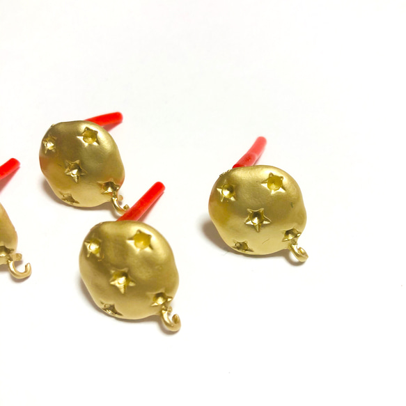 「#4111」 星柄 円形 ゴールド ピアス 金具 ✴︎4個セット 2枚目の画像