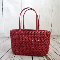 【masato】 ◆(特大、赤系)花結びかごバッグ プラカゴ 花柄 赤x黒 2XL 特大サイズ A4収納可 エコバッグ