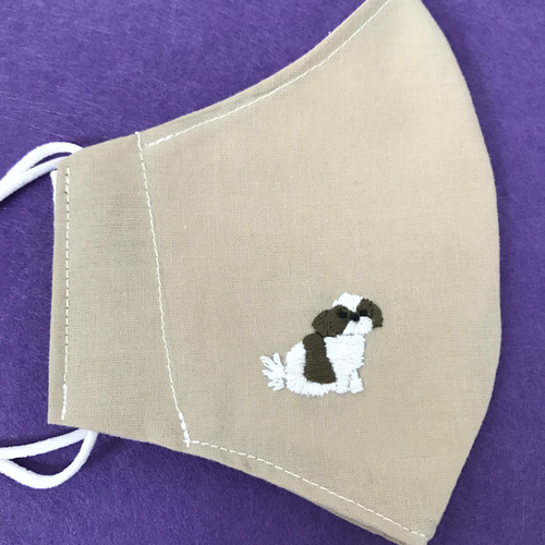 シーズー刺繍のきれいめシンプル布マスク ☆選べる3色展開☆刺繍