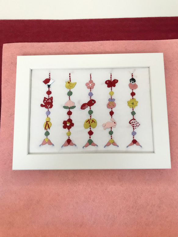 ☆受注製作☆ 吊るし雛刺繍の雛祭り飾り 手刺繍 刺繍小物 吊るし