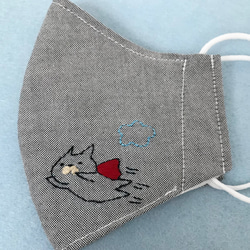 スーパーニャンコの刺繍マスク　手刺繍　刺繍マスク　猫　ニャンコ　大人用立体マスク　ダブルガーゼマスク 3枚目の画像